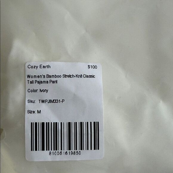 Cozy Earth Women's Bamboo Stretch-Knit PJ Pant Tall Ivory Medium New With Tags - Picture 6 of 6